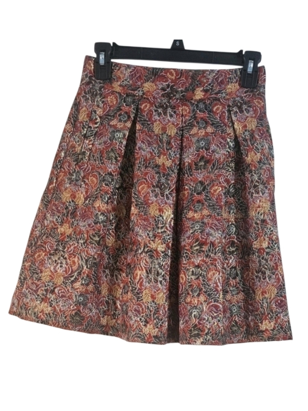 Maeve by Antropologie Y2K Floral Metallic Academia Pleated Skirt XS
